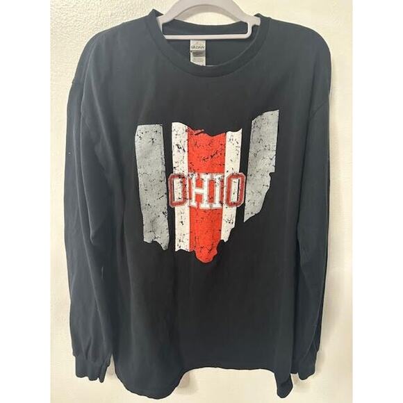 Gildan Ohio Graphic Men's Black Long Sleeve Tee Size Large - Picture 1 of 5